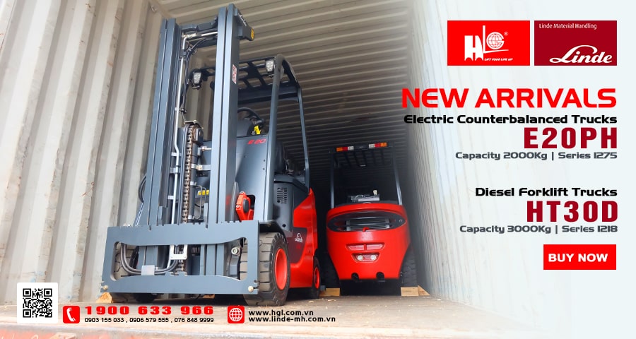 Hàng mới về 5.2021: Container xe nâng Linde E20PH, HT30D mới 100%