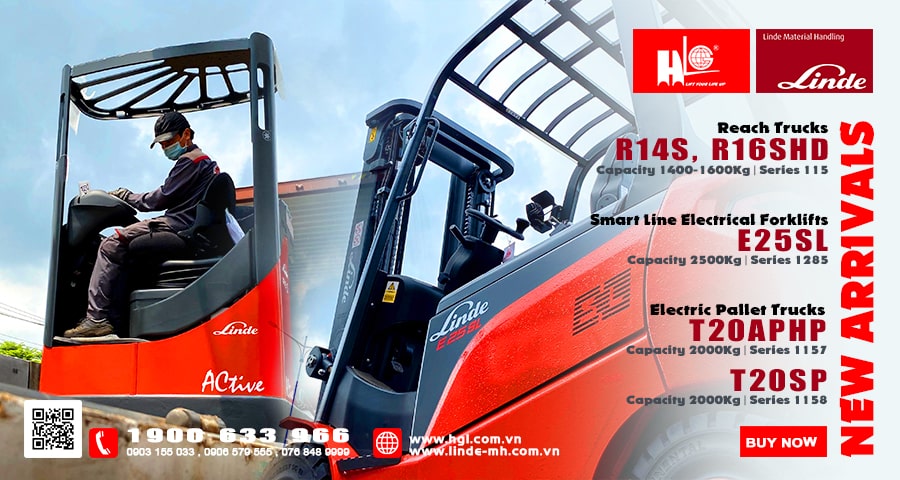 Hàng mới về 6.2021: Container xe nâng Linde R14S, R16SHD, E25SL, T20APHP & T20SP mới 100%