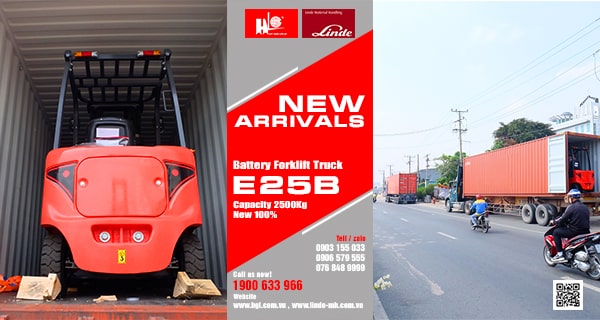 Hàng mới về 1.2022: Container xe nâng điện Linde E25B mới 100%